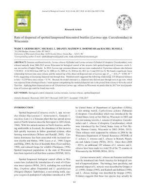 Rate of Dispersal of Spotted Knapweed Biocontrol Beetles (Larinus Spp