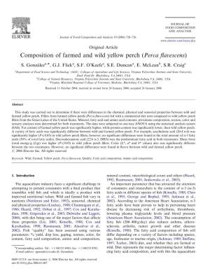 Composition of Farmed and Wild Yellow Perch (Perca Flavescens)