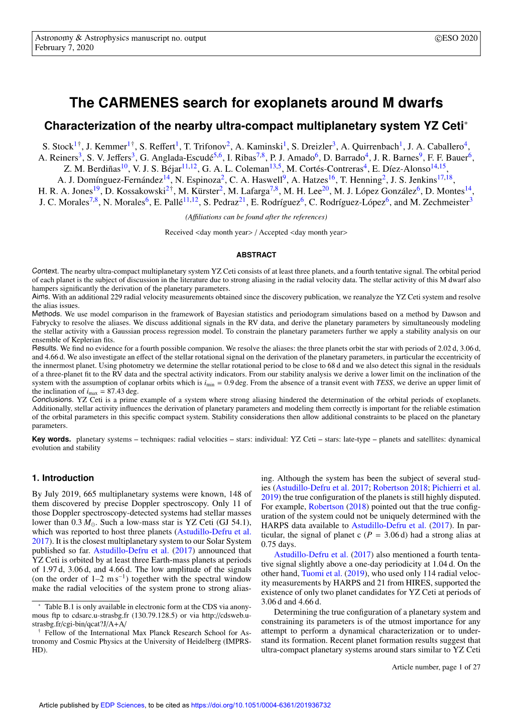 The CARMENES Search for Exoplanets Around M Dwarfs Characterization of the Nearby Ultra-Compact Multiplanetary System YZ Ceti∗