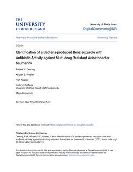 Identification of a Bacteria-Produced Benzisoxazole with Antibiotic Activity Against Multi-Drug Resistant Acinetobacter Baumannii