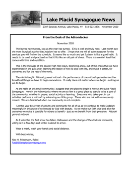Lake Placid Synagogue News