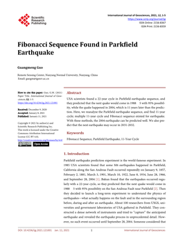 Fibonacci Sequence Found in Parkfield Earthquake