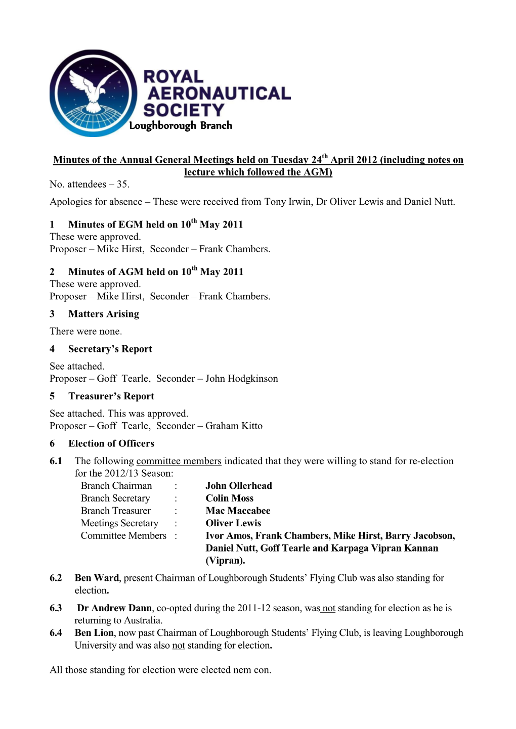 AGM Minutes 24/04/12