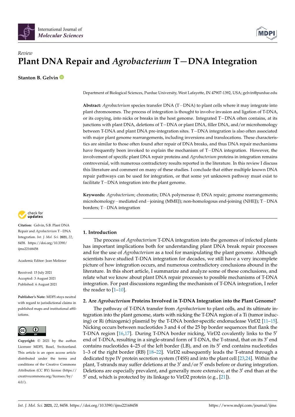 Plant DNA Repair and Agrobacterium T-DNA Integration