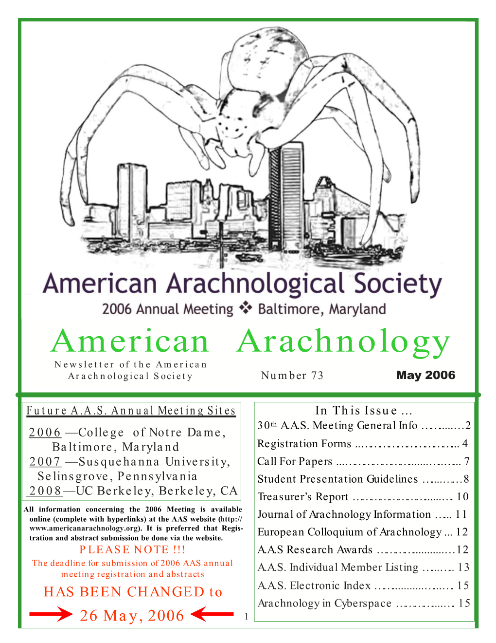 American Arachnology Newsletter of the American Arachnological Society Number 73 May 2006