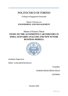 Study on the Automotive Car Industry in India: Scenario Analysis and New Future Business Models