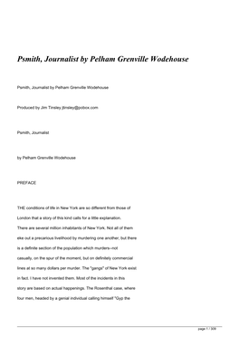 Psmith, Journalist by Pelham Grenville Wodehouse&lt;/H1&gt;