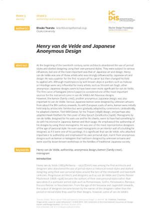 Henry Van De Velde and Japanese Anonymous Design