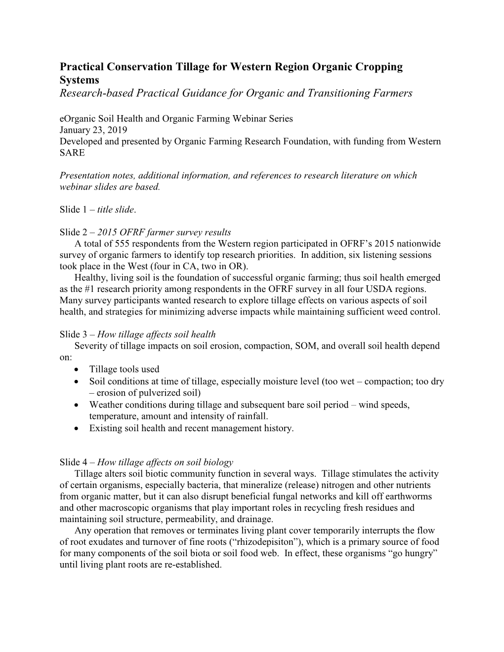 Practical Conservation Tillage for Western Region Organic Cropping