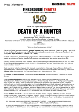 DEATH of a HUNTER by Rolf Hochhuth