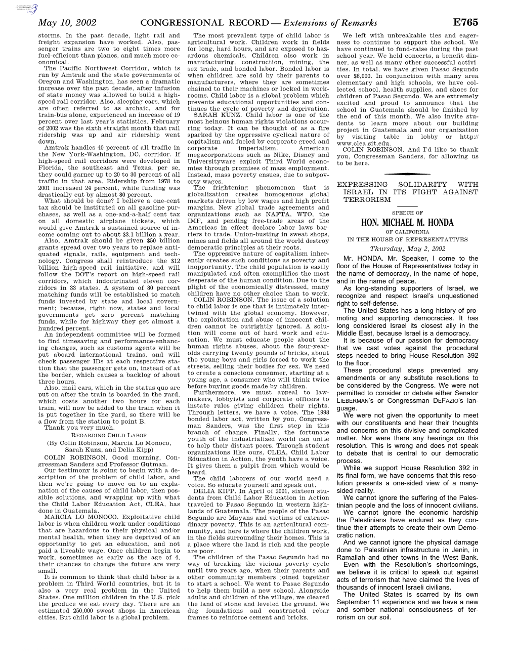 CONGRESSIONAL RECORD— Extensions of Remarks E765 HON