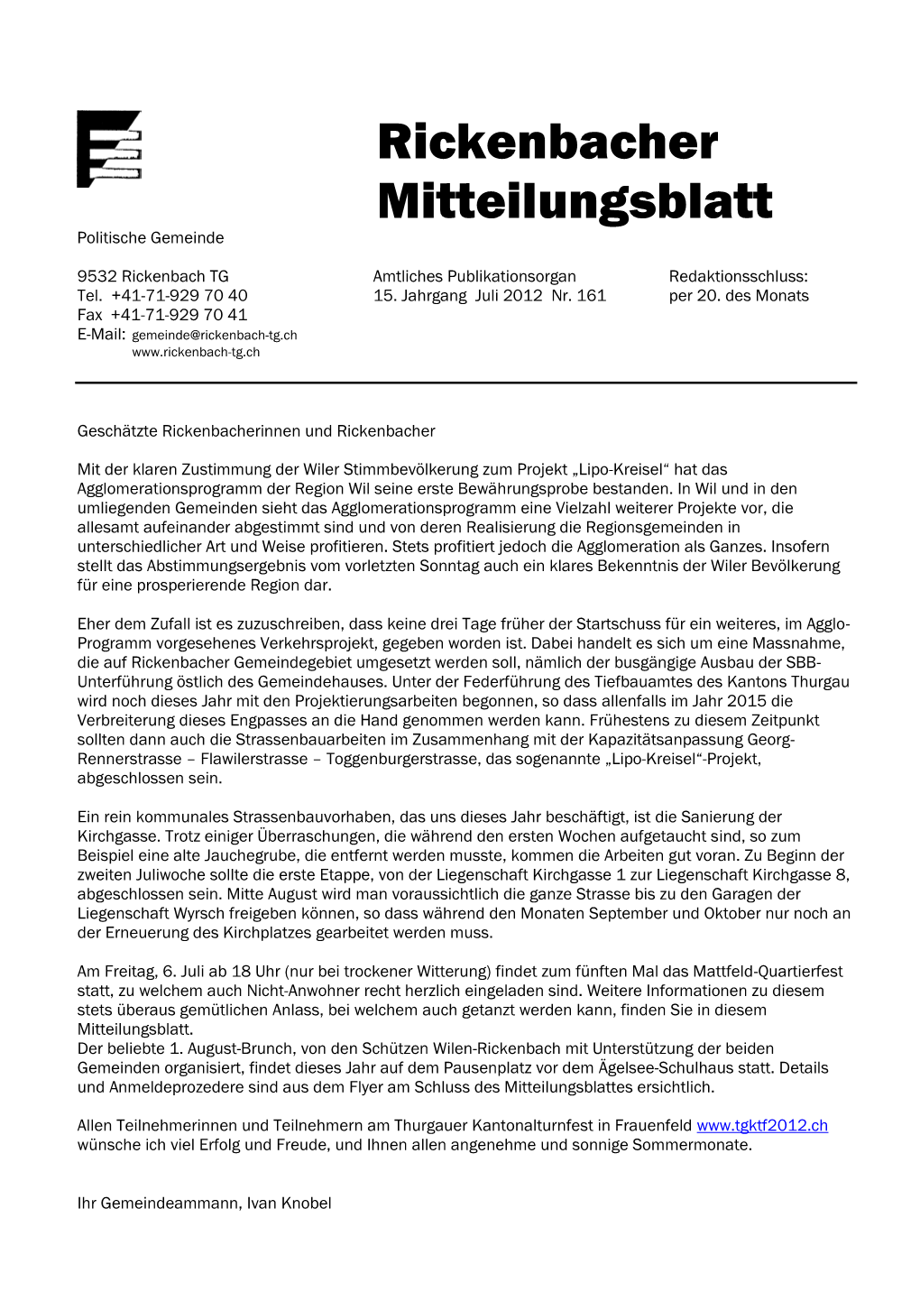 Rickenbacher Mitteilungsblatt Politische Gemeinde