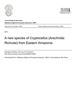 A New Species of Cryptocellus (Arachnida: Ricinulei) from Eastern Amazonia