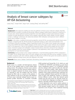 Analysis of Breast Cancer Subtypes by AP-ISA Biclustering Liying Yang1*, Yunyan Shen1, Xiguo Yuan1, Junying Zhang1 and Jianhua Wei2*