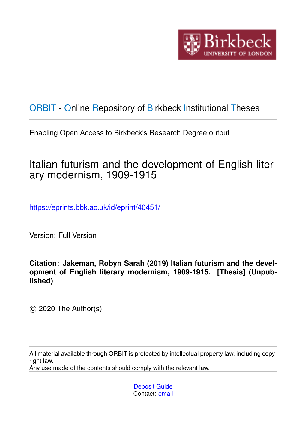 Italian Futurism and the Development of English Liter- Ary Modernism, 1909-1915