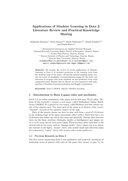 Applications of Machine Learning in Dota 2: Literature Review and Practical Knowledge Sharing