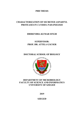 Phd Thesis Characterization of Secreted Aspartyl