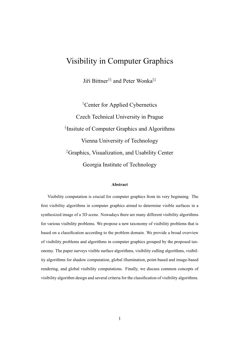 Visibility in Computer Graphics