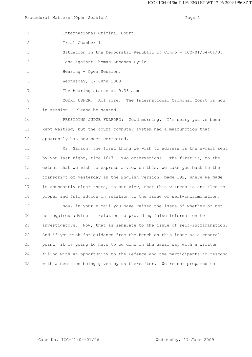 Case No. ICC-01/04-01/06 Wednesday, 17 June 2009 1