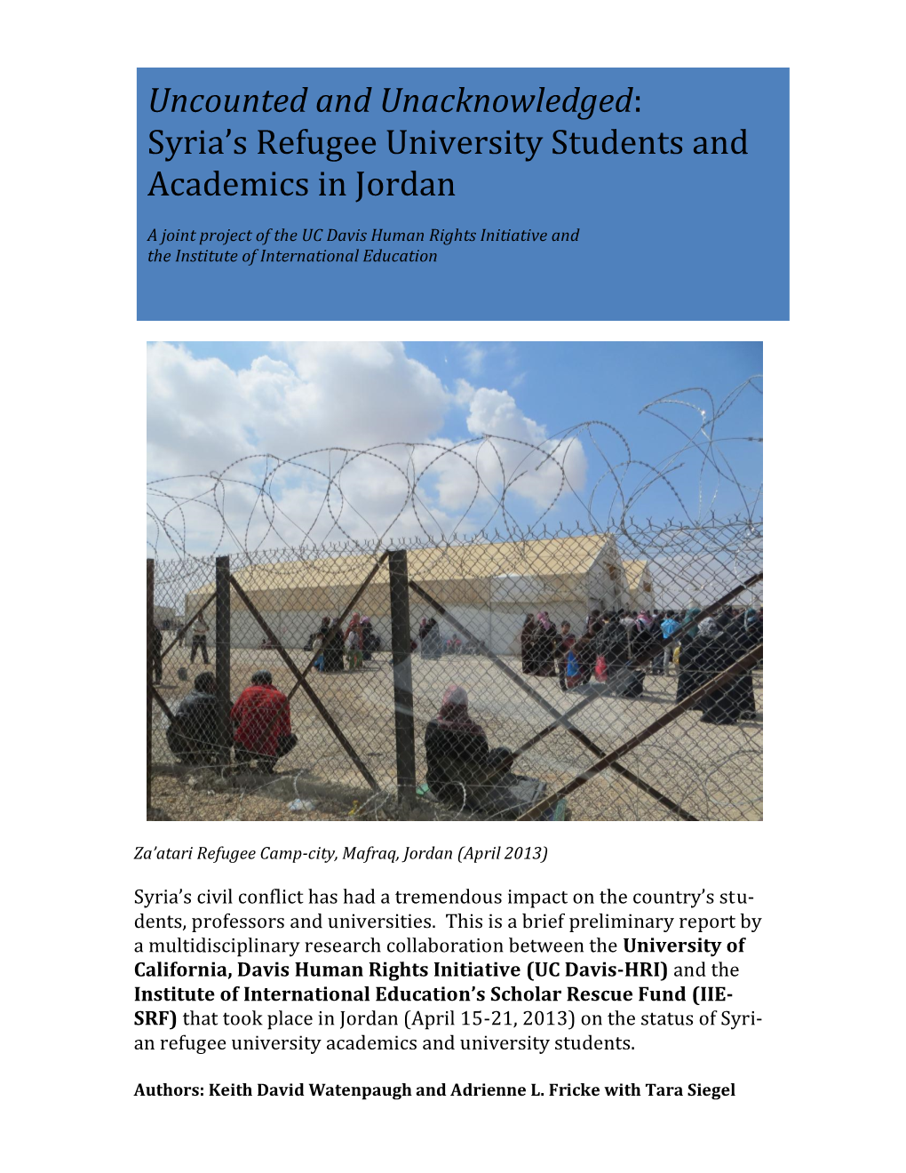 Syria's Refugee University Students and Academics in Jordan
