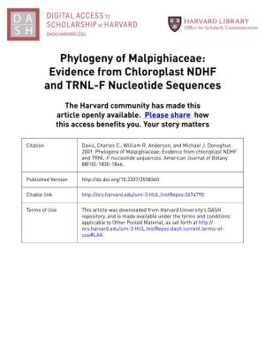 Phylogeny of Malpighiaceae: Evidence from Chloroplast NDHF and TRNL-F Nucleotide Sequences
