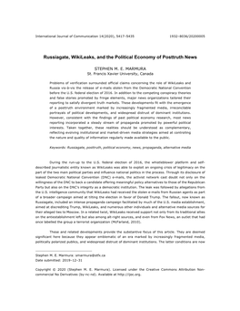 Russiagate, Wikileaks, and the Political Economy of Posttruth News