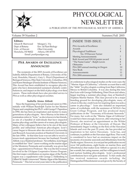 Phycological Newsletter a Publication of the Phycological Society of America