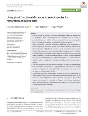Using Plant Functional Distances to Select Species for Restoration of Mining Sites