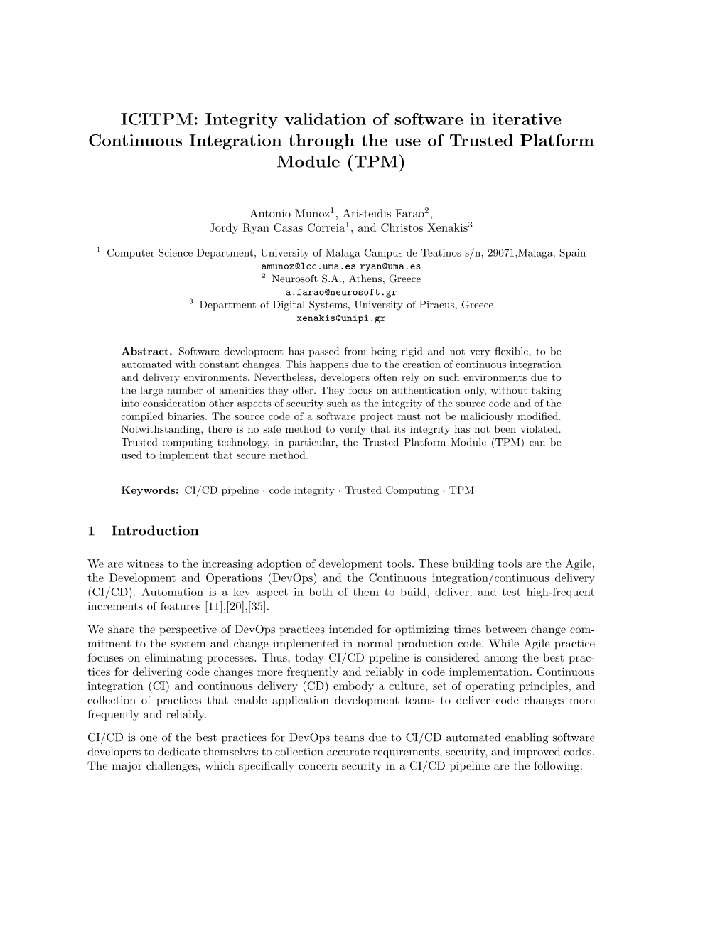 ICITPM: Integrity Validation of Software in Iterative Continuous Integration Through the Use of Trusted Platform Module (TPM)