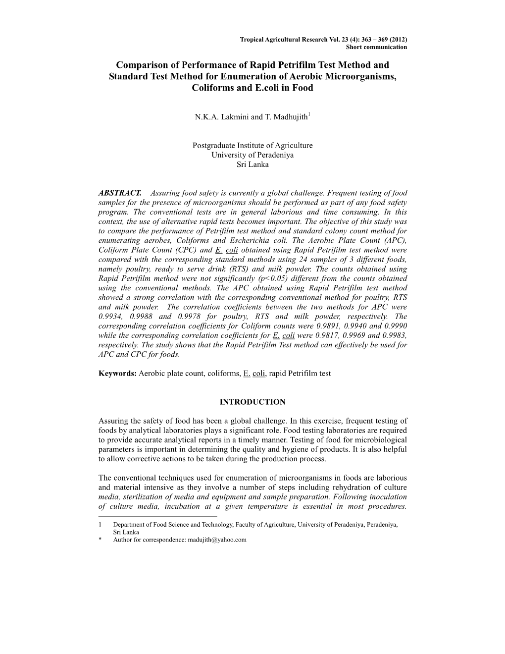 Comparison of Performance of Rapid Petrifilm Test Method and Standard ...