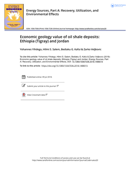 Economic Geology Value of Oil Shale Deposits: Ethiopia (Tigray) and Jordan