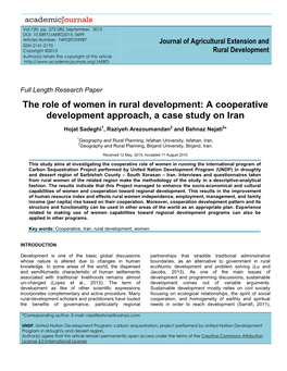 The Role of Women in Rural Development: a Cooperative Development Approach, a Case Study on Iran