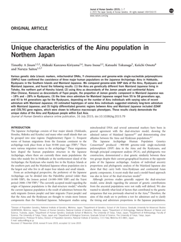 Unique Characteristics of the Ainu Population in Northern Japan