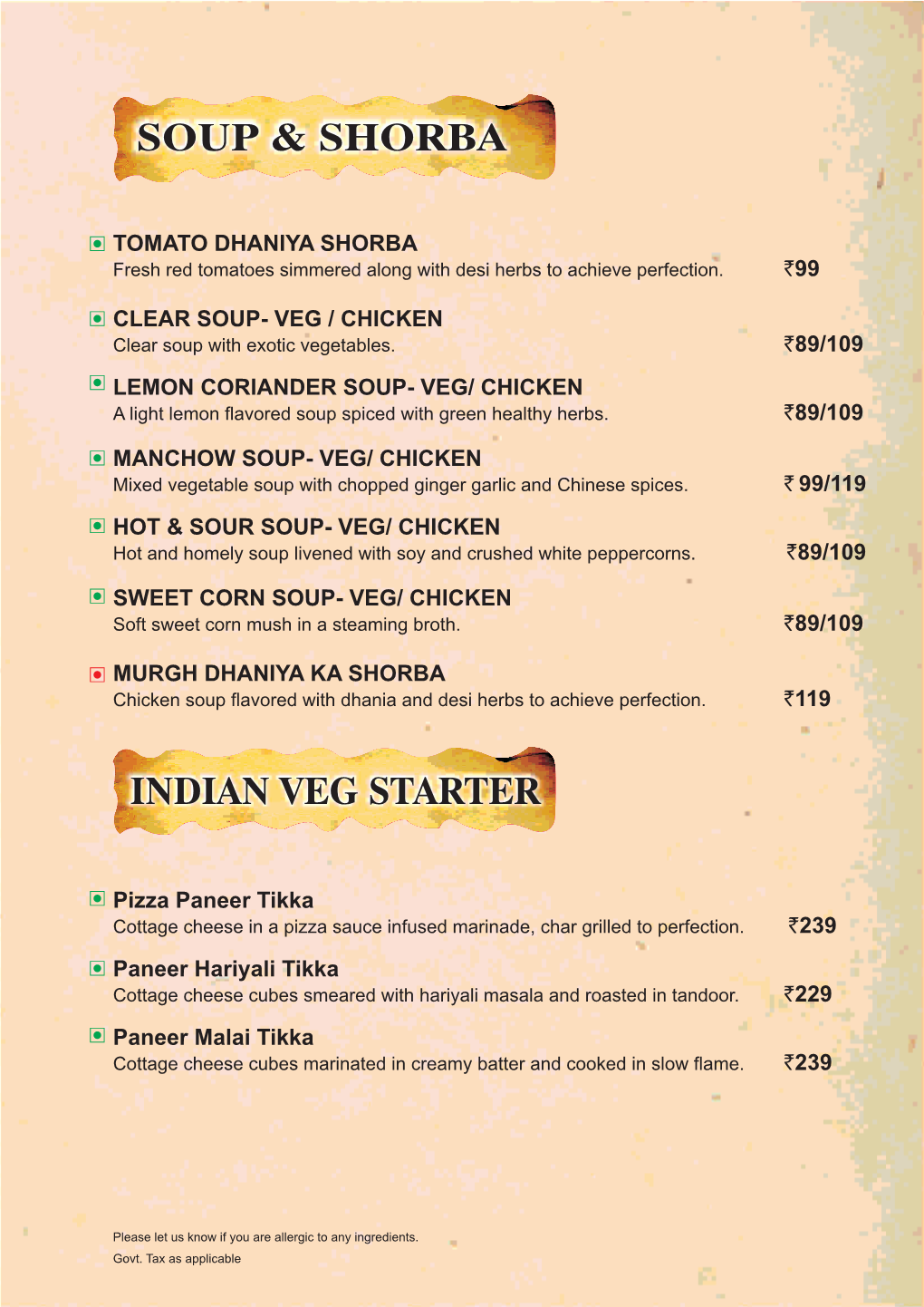 Soup & Shorba Indian Veg Starter