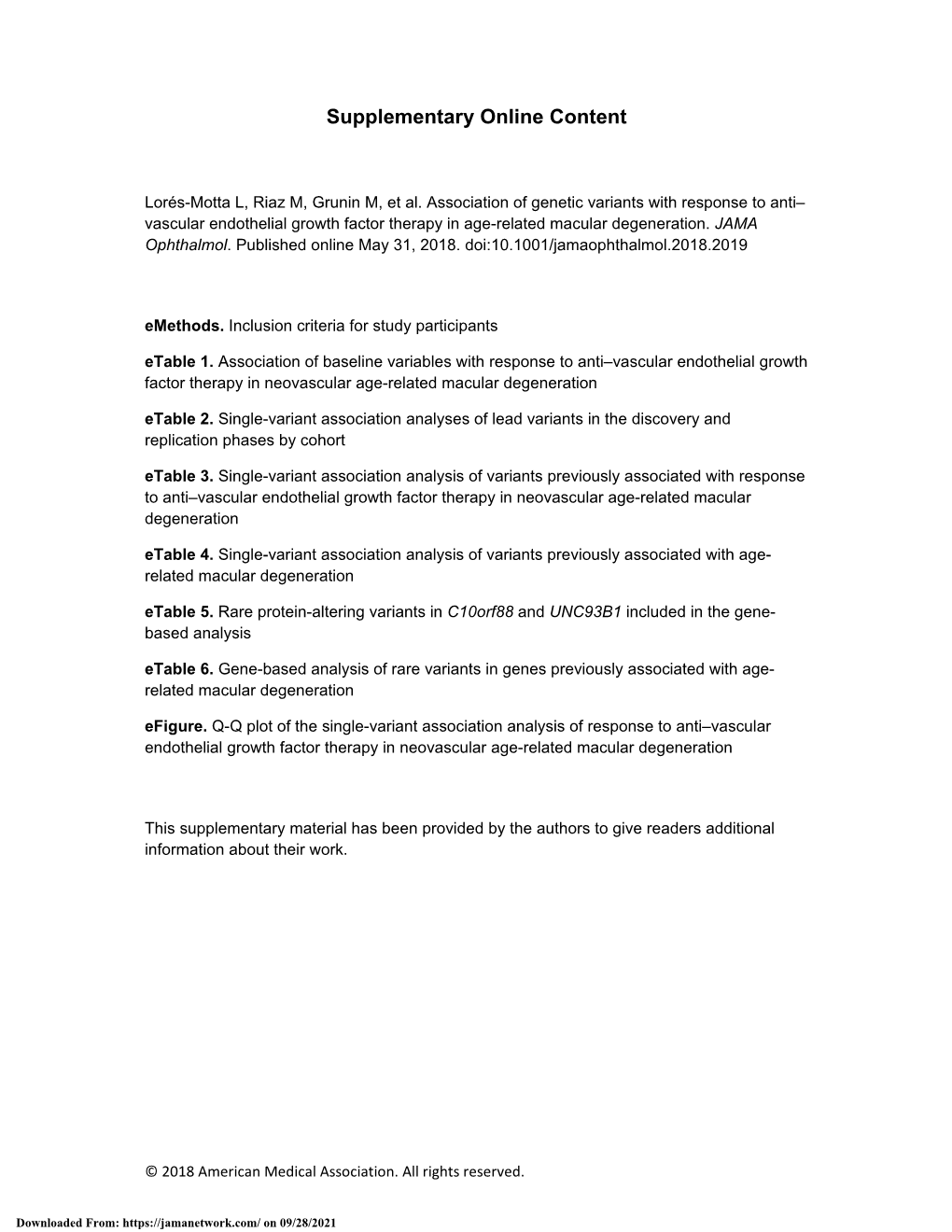 Association of Genetic Variants with Response to Anti–Vascular