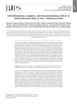 Anti-Inflammatory, Analgesic, and Immunostimulatory Effects of Luehea Divaricata Mart
