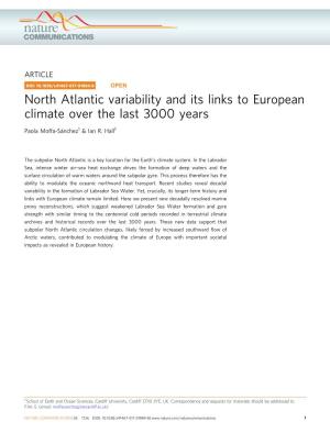 North Atlantic Variability and Its Links to European Climate Over the Last 3000 Years