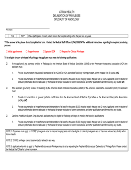 Atrium Health Delineation of Privileges Specialty of Radiology