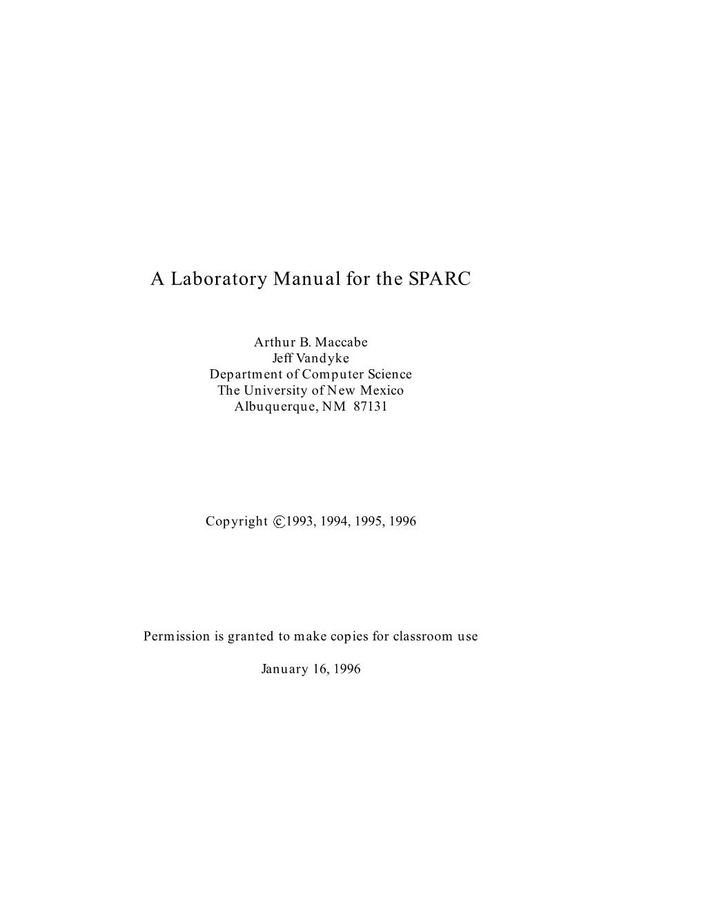 A Laboratory Manual for the SPARC