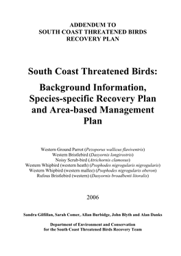 South Coast Threatened Birds Recovery Plan