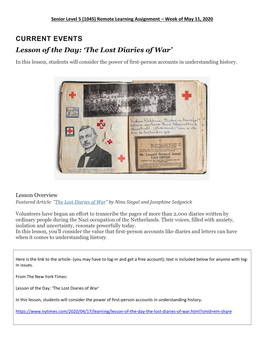 CURRENT EVENTS Lesson of the Day: 'The Lost Diaries of War'
