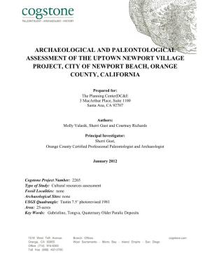 Archaeological Evaluation Report and Recommendation for the Irvine Business Complex, City of Irvine, California