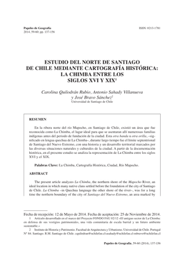 Estudio Del Norte De Santiago De Chile Mediante Cartografía Histórica: La Chimba Entre Los Siglos Xvi Y Xix1
