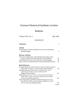 German Historical Institute London Bulletin Vol 25 (2003), No. 1