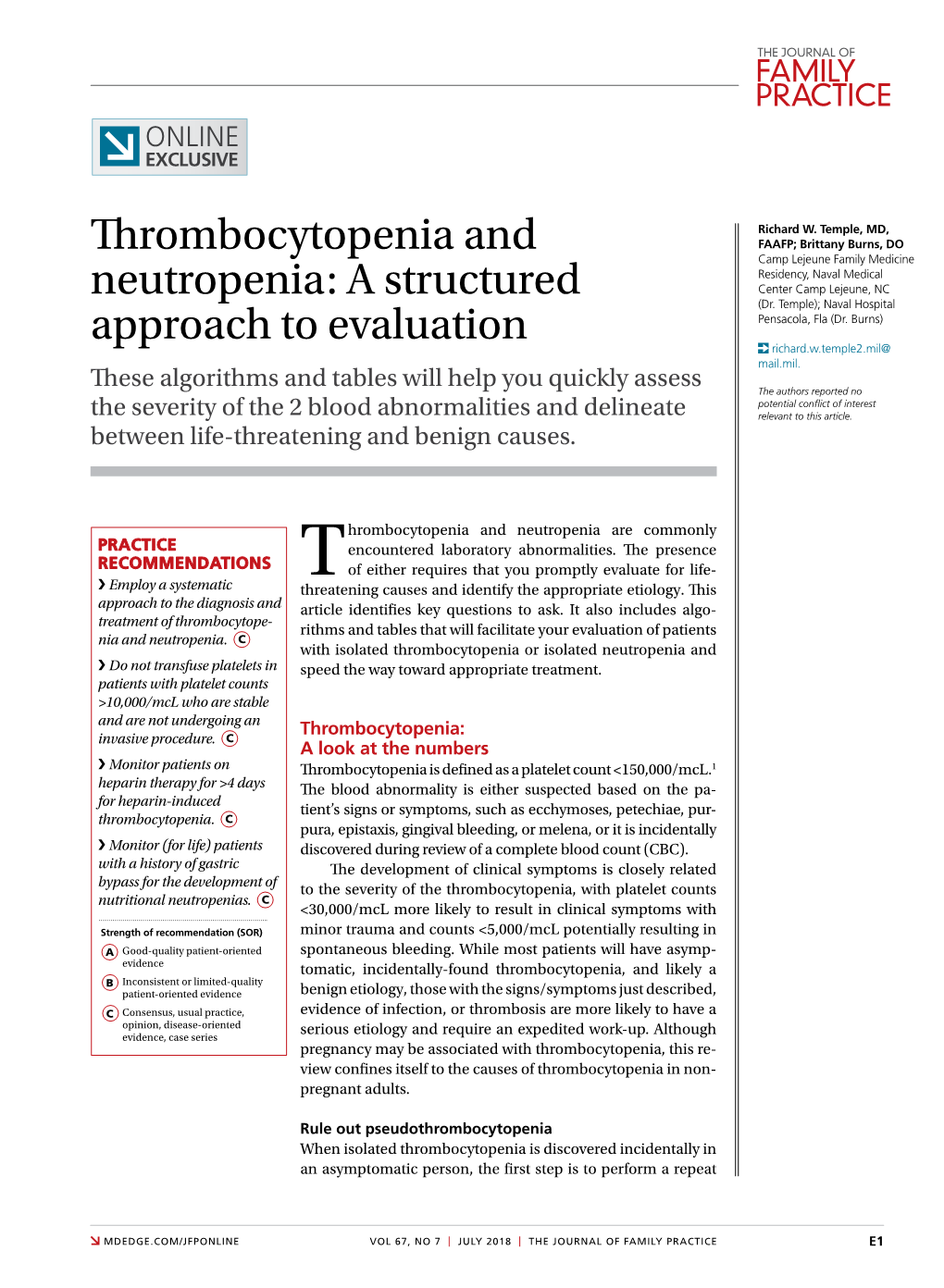 Thrombocytopenia and Neutropenia