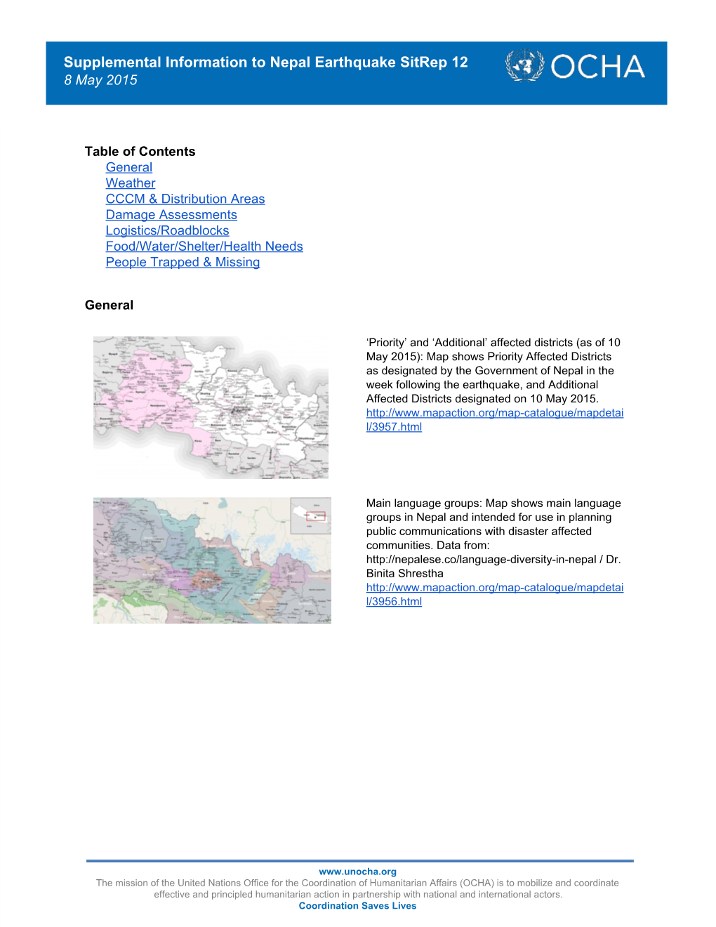 Supplemental Information to Nepal Earthquake Sitrep 12 8 May 2015