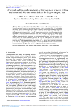 Structural and Kinematic Analyses of the Basement Window Within the Hinterland Fold-And-Thrust Belt of the Zagros Orogen, Iran