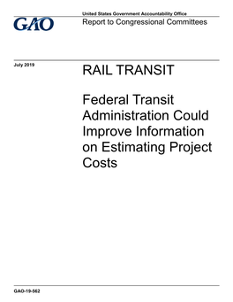 Federal Transit Administration Could Improve Information on Estimating Project Costs