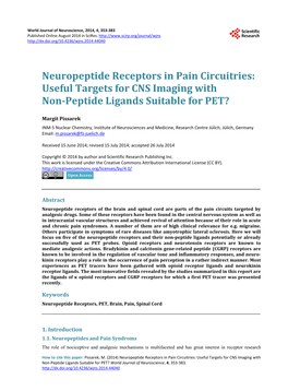 Neuropeptide Receptors in Pain Circuitries: Useful Targets for CNS Imaging with Non-Peptide Ligands Suitable for PET?