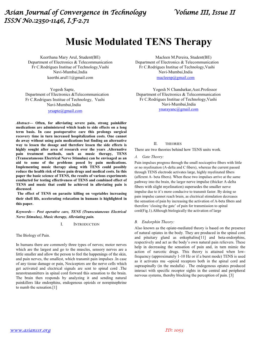 Music Modulated TENS Therapy
